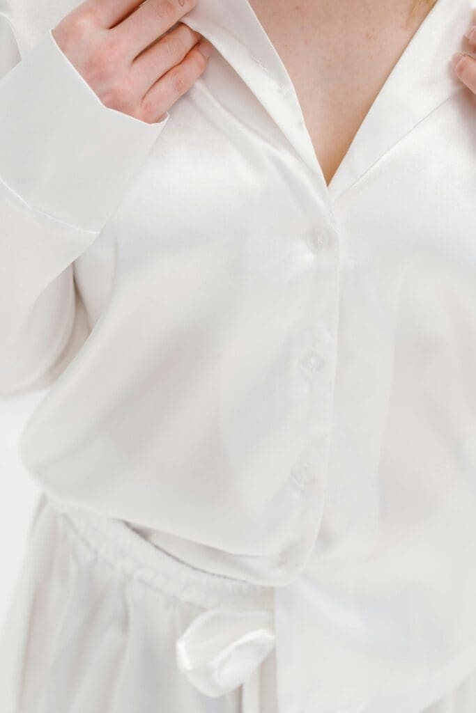 White silky shirt on unseen woman